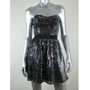 AQUA sequin metallic strapless mini dress